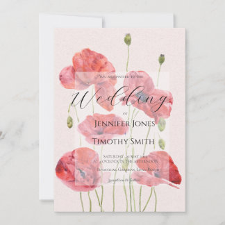 elegant red poppy wedding kaart