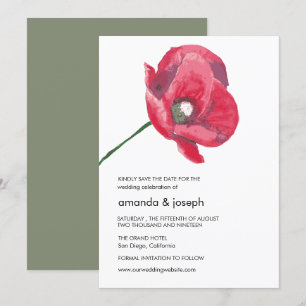 Elegant Red Poppy Wedding Save the Date Card Kaart
