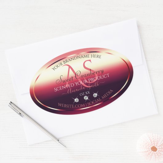 Elegant Red Product Labels diamanten en Initialen (Envelop)