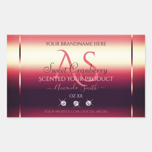 Elegant Red Product Labels diamanten en Initialen (Voorkant)