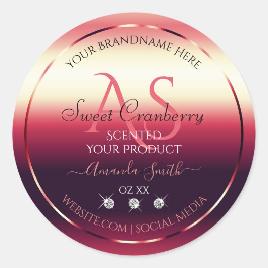 Elegant Red Product Labels diamanten en Initialen (Voorkant)