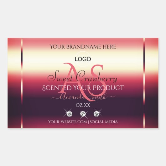 Elegant Red Product Labels diamanten Initialen Log (Voorkant)