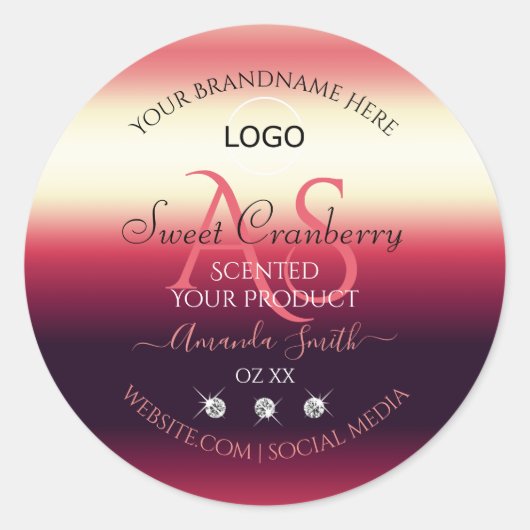 Elegant Red Product Labels diamanten Initialen Log (Voorkant)