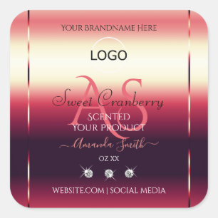 Elegant Red Product Labels diamanten Initialen Log