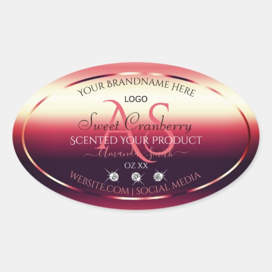 Elegant Red Product Labels diamanten Initialen Log (Voorkant)