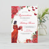 Elegant Red Quinceañera Invitation Kaart (Staand voorkant)