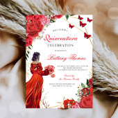 Elegant Red Quinceañera Invitation Kaart