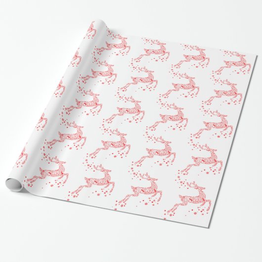 Elegant Red Reindeer Cadeaupapier (Uitgerold)