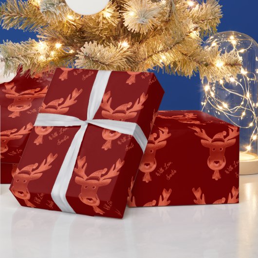 Elegant Red Reindeer Pattern Cute Kerstmis Cadeaupapier (Feestdagen)