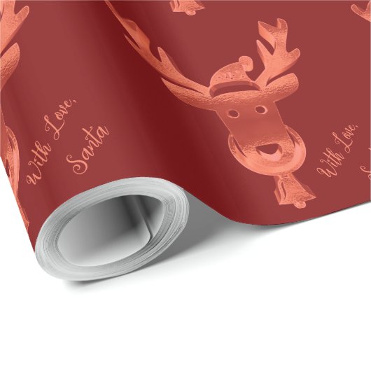 Elegant Red Reindeer Pattern Cute Kerstmis Cadeaupapier (Rol Hoek)