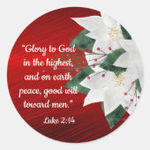 Elegant Red Religous White Poinsettia kerst Ronde Sticker (Voorkant)