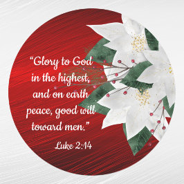 Elegant Red Religous White Poinsettia kerst Ronde Sticker