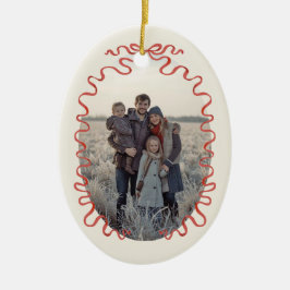 Elegant Red Ribbon Family Photo Christmas Keramisch Ornament