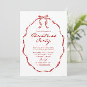 Elegant Red Ribbon Frame Christmas Party Kaart (Staand voorkant)