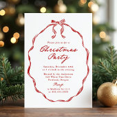 Elegant Red Ribbon Frame Christmas Party Kaart