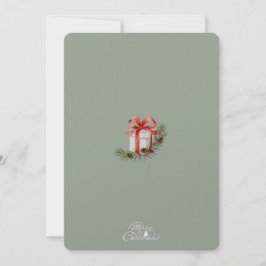 Elegant Red Ribbon Gift & Pine Holiday Design Bedankkaart