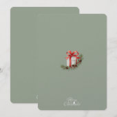 Elegant Red Ribbon Gift & Pine Holiday Design Bedankkaart (Voorkant / Achterkant)