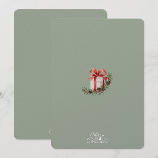 Elegant Red Ribbon Gift & Pine Holiday Design Bedankkaart (Voorkant / Achterkant)