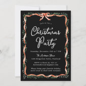Elegant Red Ribbon Greenery Black Christmas Party Kaart (Voorkant)