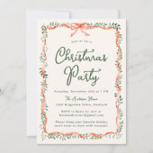 Elegant Red Ribbon Greenery Cream Kerstfeest Kaart (Voorkant)