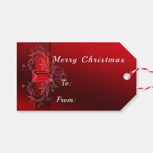Elegant Red Ribbon Sparking Ruby Cadeaulabel (Voorkant (Horizontaal))