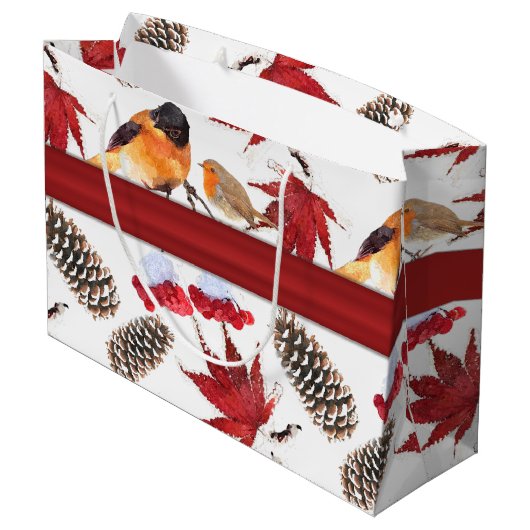 Elegant Red Ribbon Waterverf Winter Pattern Groot Cadeauzakje (Achterkant Gekanteld)