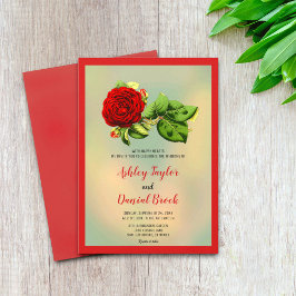 Elegant red roos romantic Summer floral Wedding Kaart