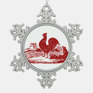Elegant Red Rooster  Land Boerderij Tin Sneeuwvlok Ornament