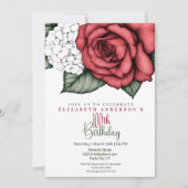 Elegant Red Rose 100th Birthday Invitation Kaart (Voorkant)