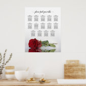 Elegant Red Rose 14 Table Wedding Seating Chart Poster (Keuken)