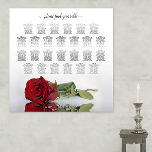 Elegant Red Rose 26 Table Wedding Seating Chart Poster