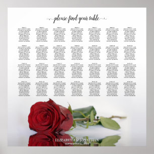 Elegant Red Rose 28 Table Wedding Seating Chart Poster