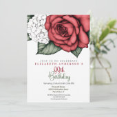 Elegant Red Rose 99th Birthday Invitation Kaart (Staand voorkant)