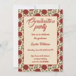 Elegant Red Rose Afstuderen Uitnodiging met foto's