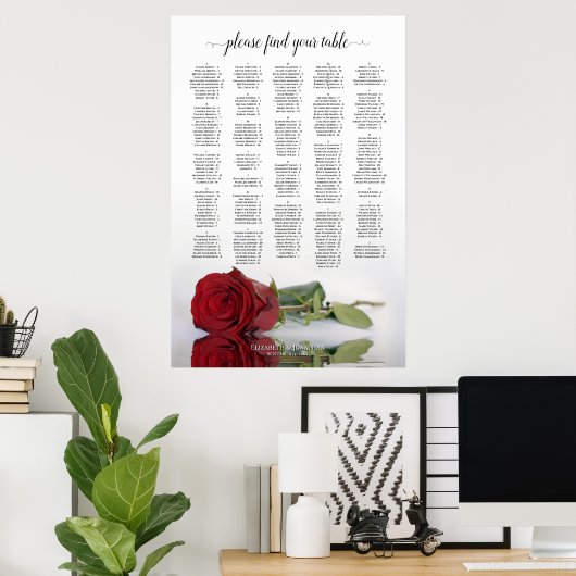 Elegant Red Rose Alfabetical Seed Chart Poster (Thuiskantoor)