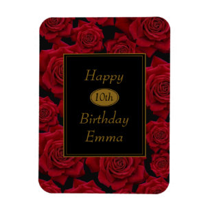 Elegant Red Rose Any Age Birthday Magneet