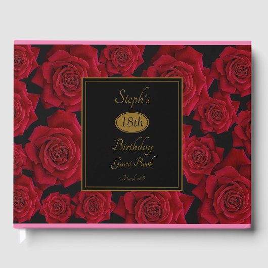 Elegant Red Rose Any Age Birthday Party Gastenboek (Voorkant)