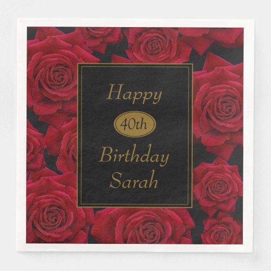 Elegant Red Rose Any Age Birthday Party Servet (Voorkant)