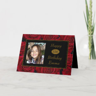 Elegant Red Rose Any Age Foto Birthday Kaart