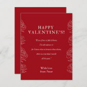 Elegant Red Rose bedrukte Valentijns Feestdagenkaart (Voorkant / Achterkant)