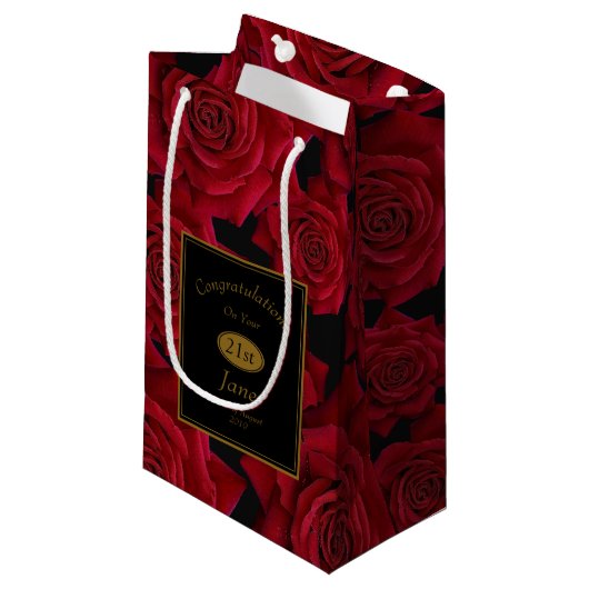 Elegant Red Rose Birthday Gefeliciteerd Klein Cadeauzakje (Voorkant Gekanteld)
