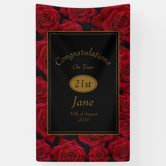 Elegant Red Rose Birthday Gefeliciteerd Spandoek (Verticaal)