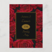 Elegant Red Rose Birthday Party Invitation Uitnodiging Briefkaart (Voorkant)