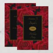 Elegant Red Rose Birthday Party Kaart (Voorkant / Achterkant)