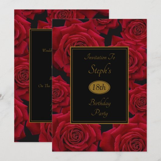 Elegant Red Rose Birthday Party Kaart (Voorkant / Achterkant)