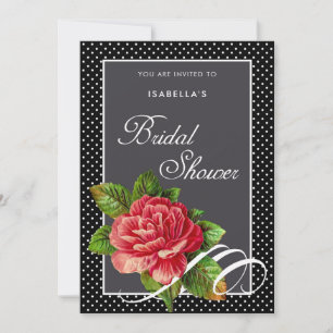Elegant Red Rose Black Polka Dots Vrijgezellenfees Kaart