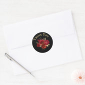 Elegant Red Rose Bloemen Goud Boeket Dank u Ronde Sticker (Envelop)