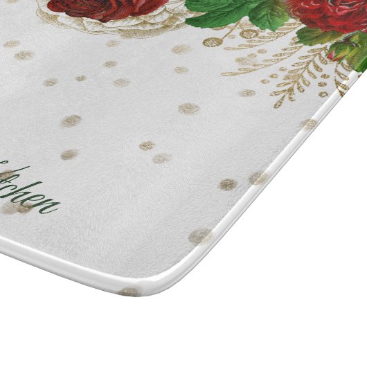 Elegant Red Rose Border Gepersonaliseerd Snijplank (Hoek)