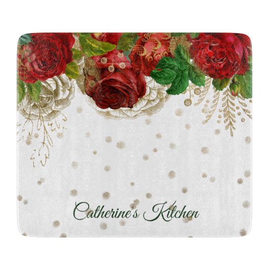 Elegant Red Rose Border Gepersonaliseerd Snijplank (Voorkant)