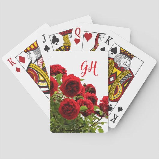 Elegant Red Rose Bouquet Monogram Pokerkaarten (Achterkant)